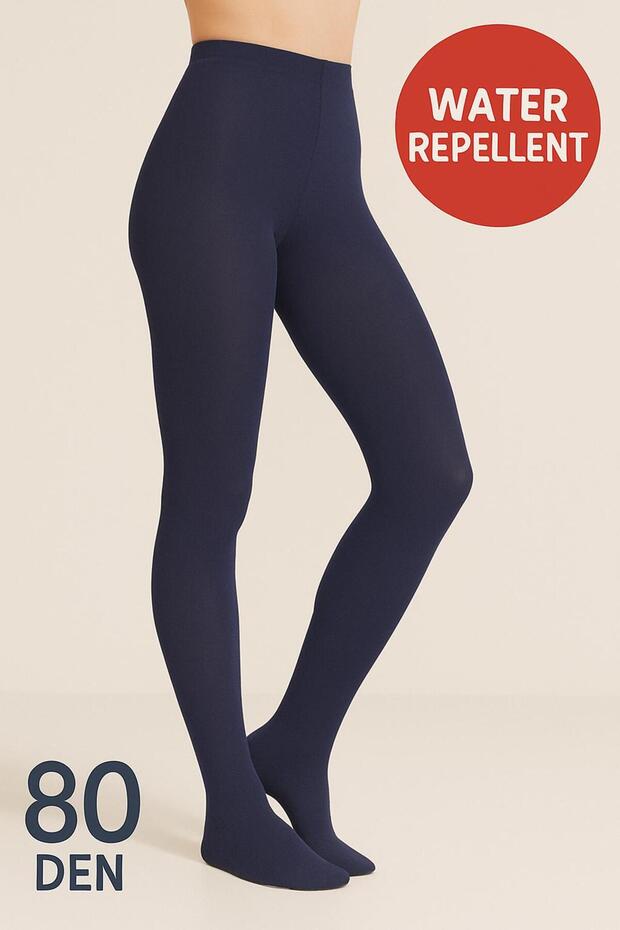 Women's Navy Blue 80 Den Opaque Matte Thick Pantyhose - Water Repellent