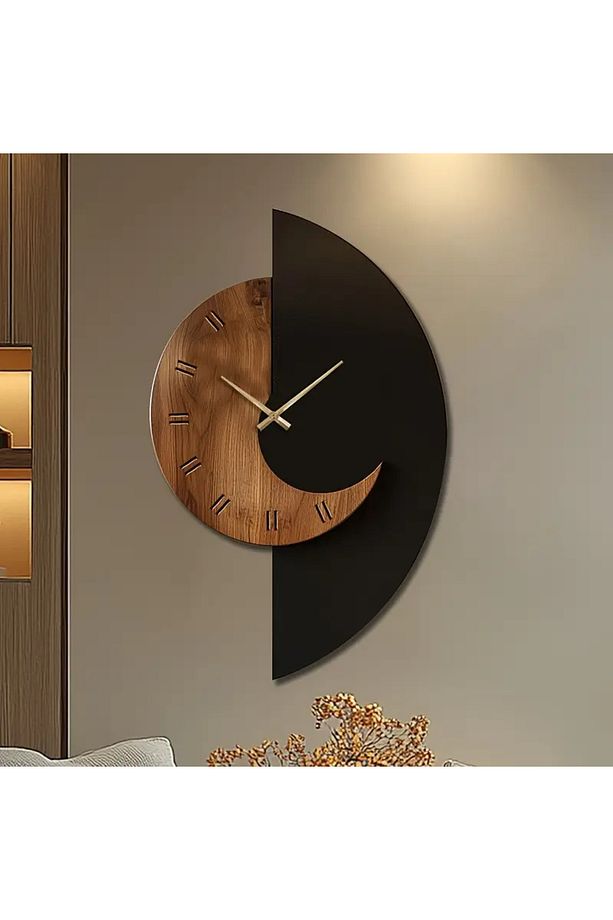 ÖZEL AHŞAP KUTUSUNDA MODERN IŞIKLI DUVAR SAATİ SİYAH CEVİZ 40x60 CM ÖLÇÜSÜNDE - 1