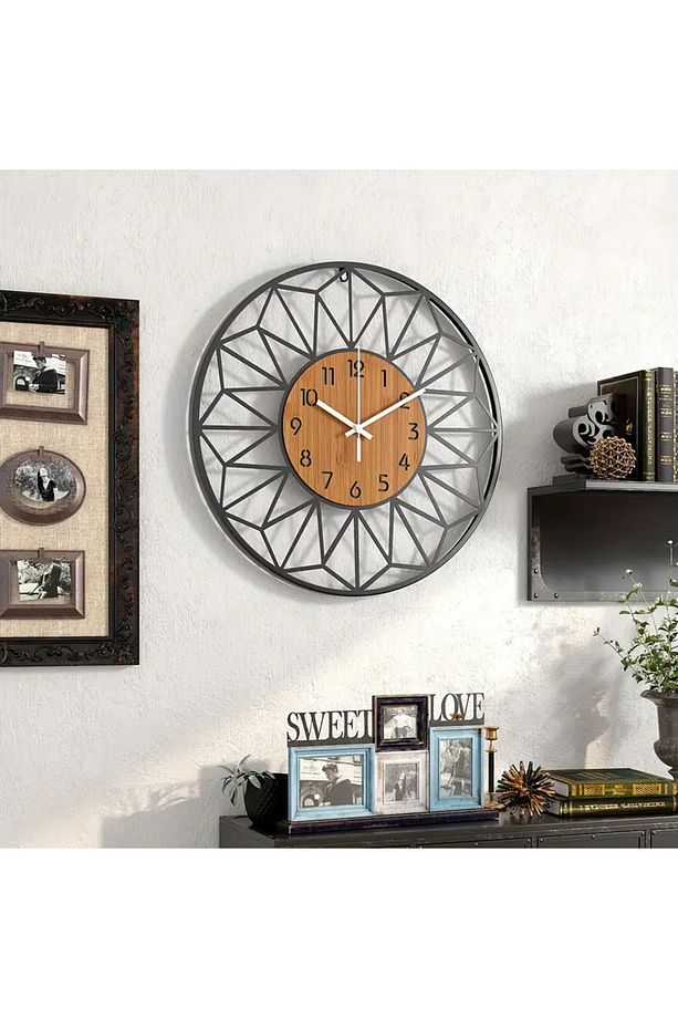 ÖZEL AHŞAP KUTUSUNDA MODERN IŞIKLI DUVAR SAATİ SİYAH CEVİZ 50 CM ÖLÇÜSÜNDE - 2
