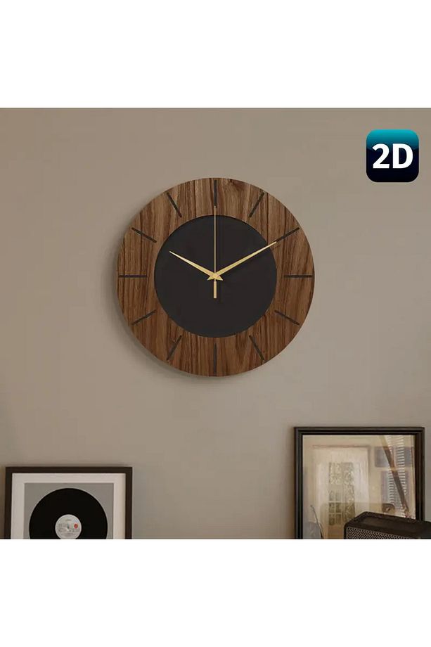 ÖZEL AHŞAP KUTUSUNDA MODERN IŞIKLI DUVAR SAATİ SİYAH CEVİZ 50 CM ÖLÇÜSÜNDE - 1