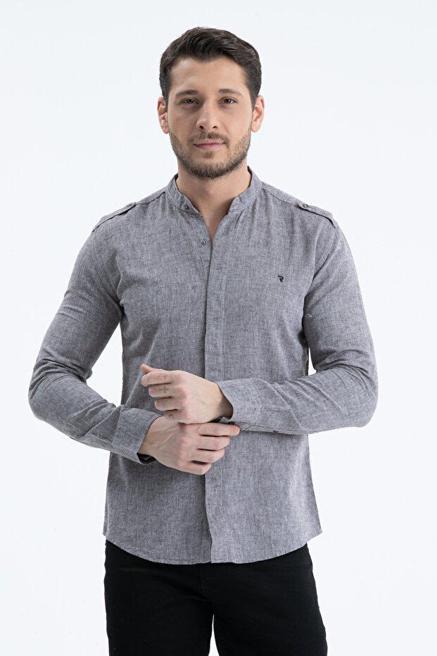 Men's Mandarin Collar Linen Shirt 2514
