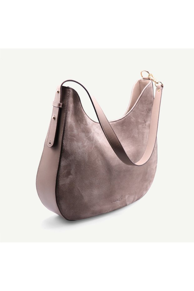 Uderra Genuine Leather Luna Shoulder Bag-S4Ys0405-Taupe Suede Leather