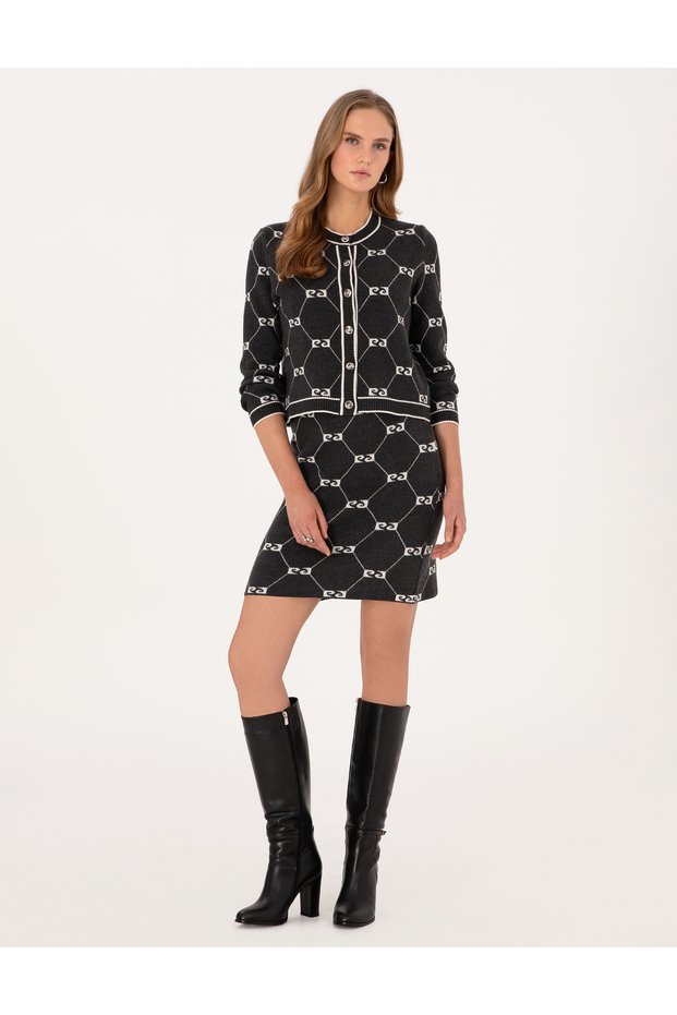 Anthracite Pencil Fit Knitwear Skirt 50311058-Vr006