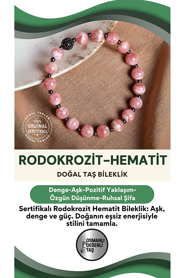 Certified Rhodochrosite Hematite Natural Stone Bracelet