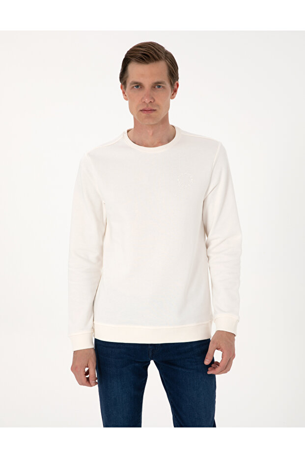 Ecru 3 Thread Regular Fit Crew Neck Basic Sweatshirt 50314978-Vr019