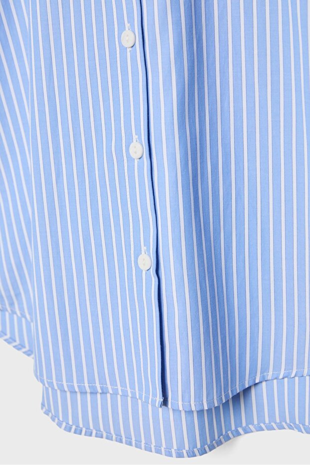 Basic çizgili poplin cepli gömlek - 7