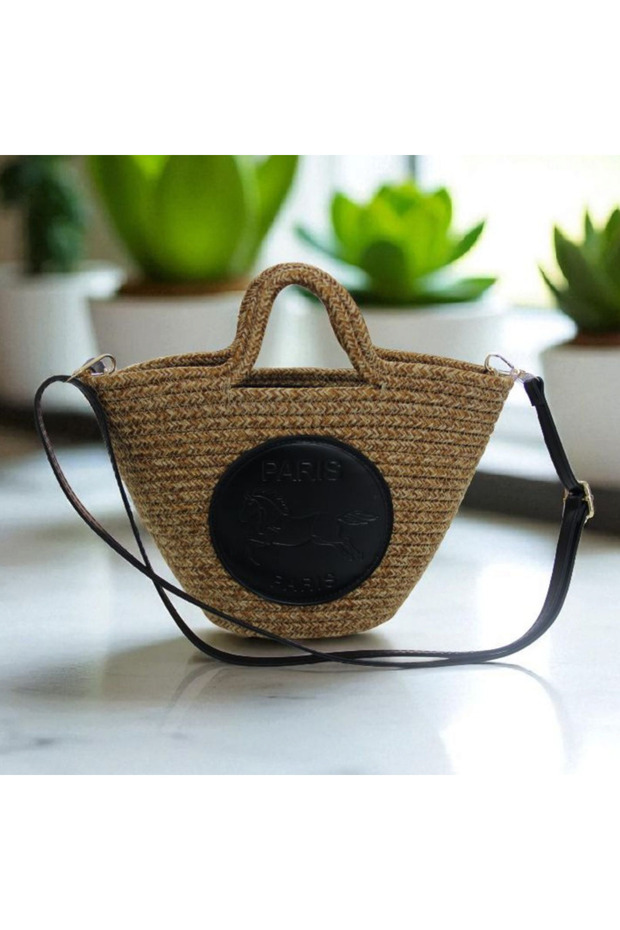 Straw Bag Zipper Straw Adjustable Leather Handle Paris Straw Bag