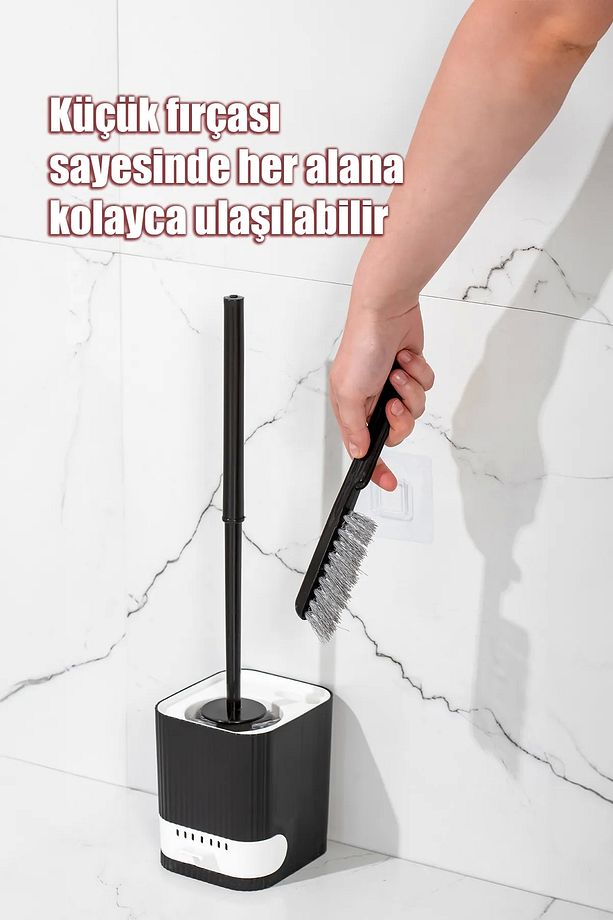 Klozet Fırçası Banyo Tuvalet Wc Temizleme Fırçası 2li Temizlik Fırçası Hazneli Su Akıtmaz Gri - 3