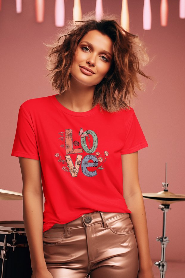 Stil-X "I Love You" Printed Crew Neck 100% Cotton Women's Tshirt, White, Black, Red