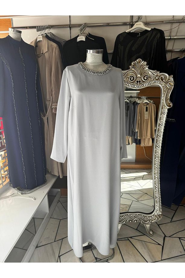 İKİLİ TAŞ İŞLEMELİ ELBİSELİ ABAYA TAKIM - 1
