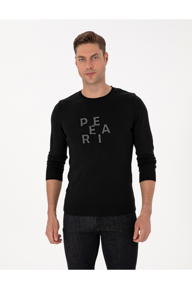 Black Slim Fit Crew Neck Sweater 50315737-Vr046
