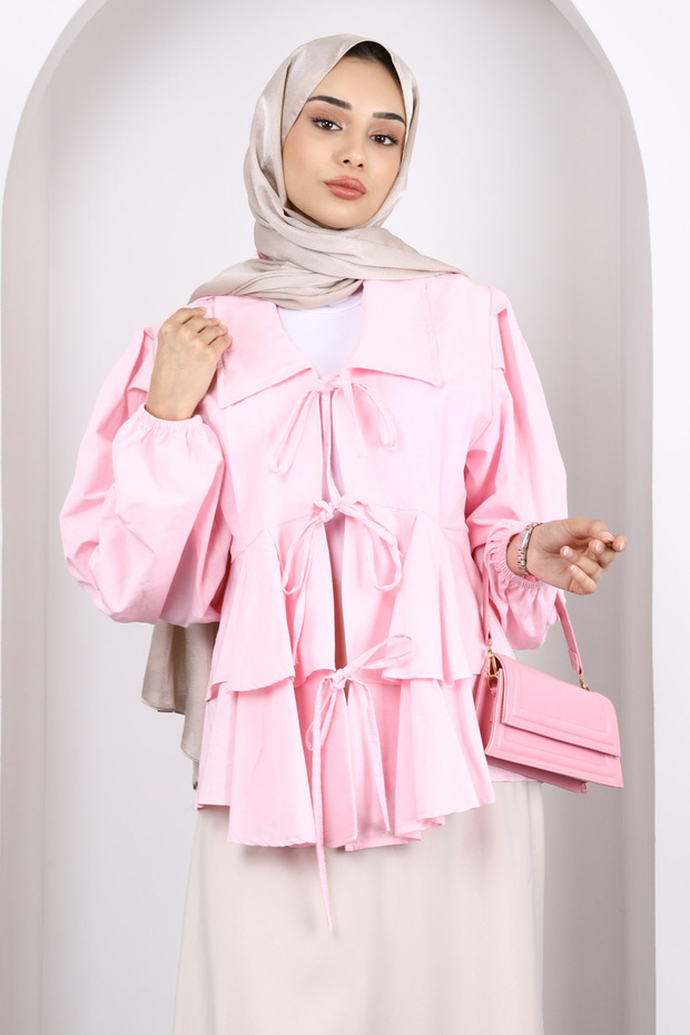 Pink Front Tie Layered Kimono