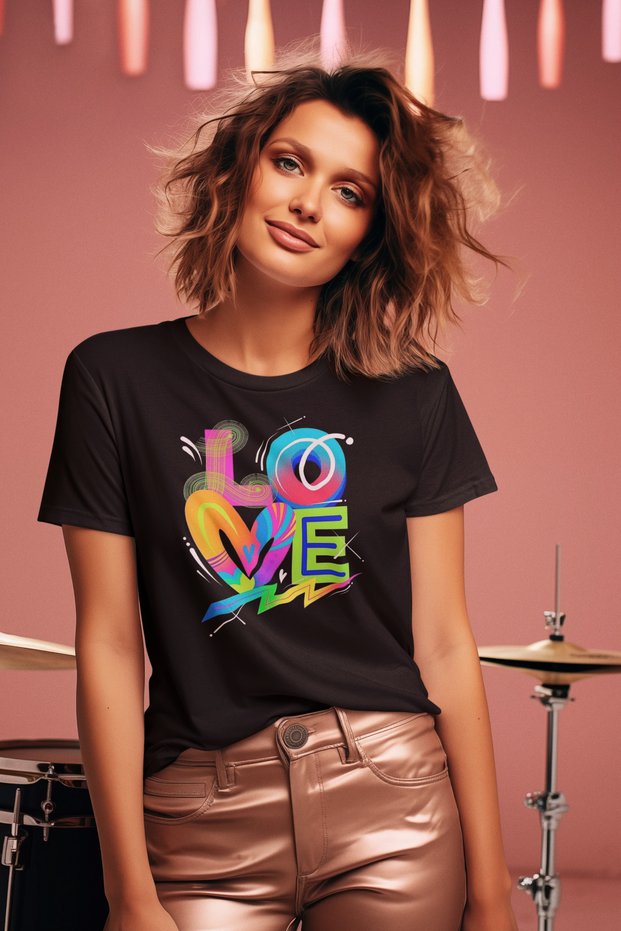Stil-X "I Love You" Printed Crew Neck 100% Cotton Women's Tshirt, White, Black, Red