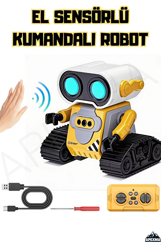 Oyuncak Uzaktan Kumandalı El Sensörlü Dahili Şarjlı Işıklı Sesli İnteraktif Akıllı Robot - 1