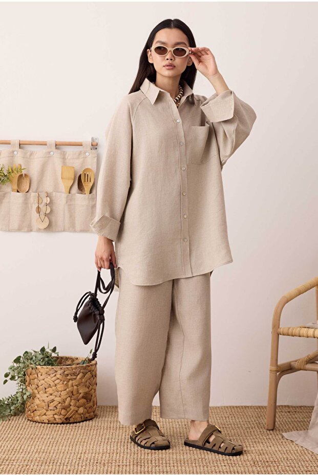 Reglan Kol Basic Keten Gömlek - 1