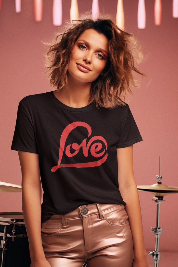 Stil-X "I Love You" Printed Crew Neck 100% Cotton Women's Tshirt, White, Black, Red