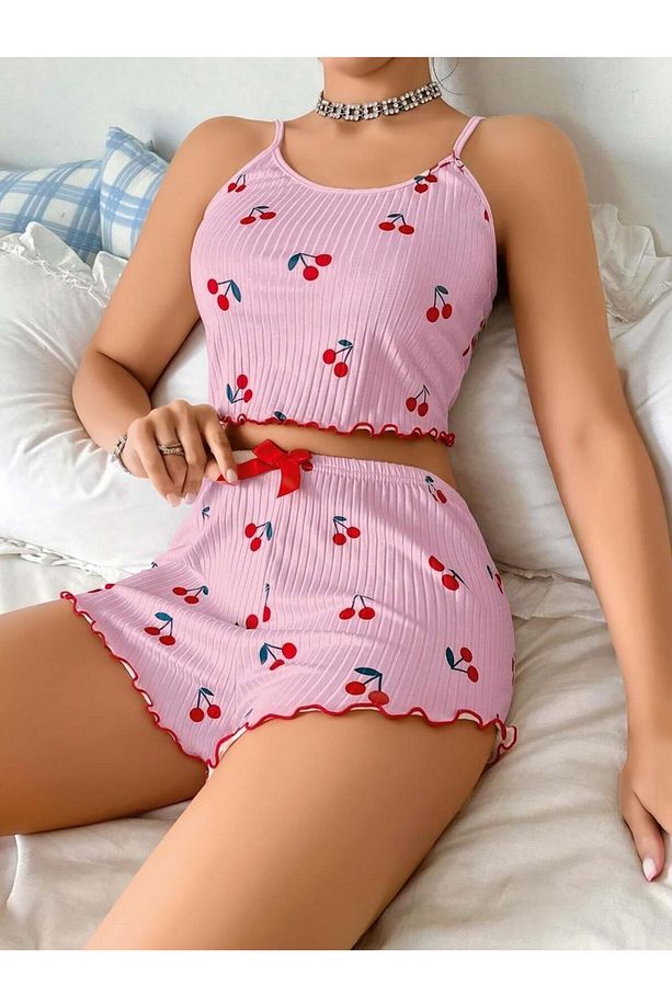 Çilek Desenli Şort Takım Gecelik 2’li Set - 2