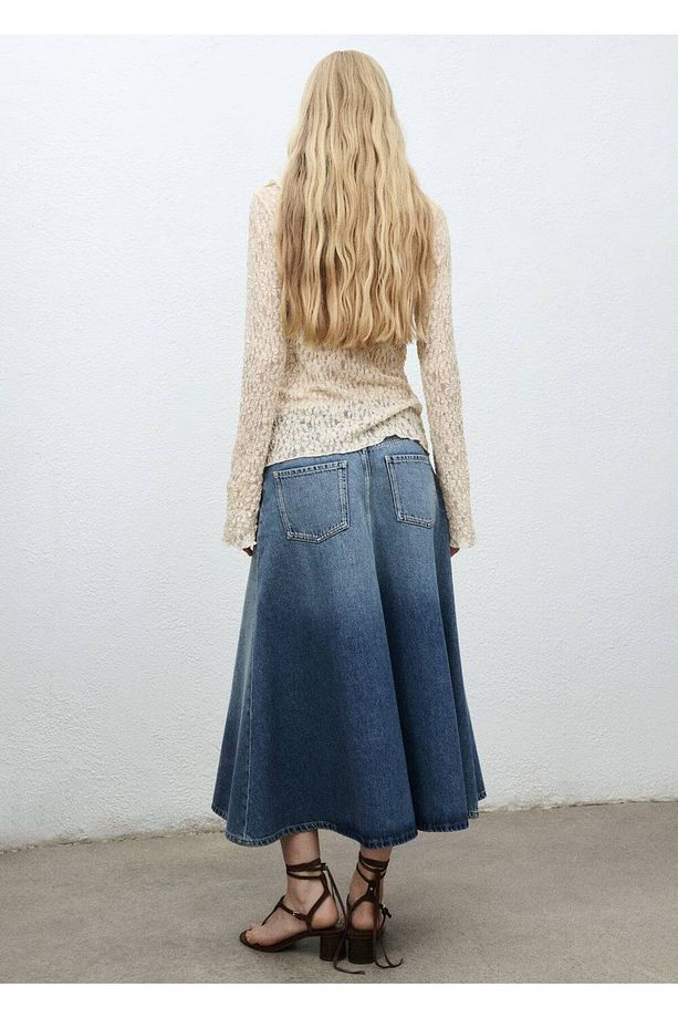 Midi denim etek - 4