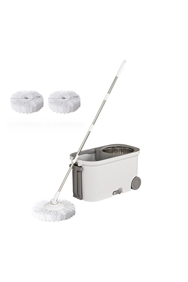 Rotating Mop Bucket Set with Two Refills, with Stainless Steel Wringer and Separate Drain, Dreamramp, Handle on - 2
