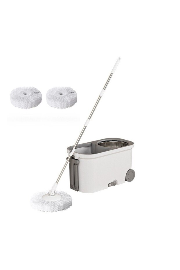 Rotating Mop Bucket Set with Two Refills, with Stainless Steel Wringer and Separate Drain, Dreamramp, Handle on - 4
