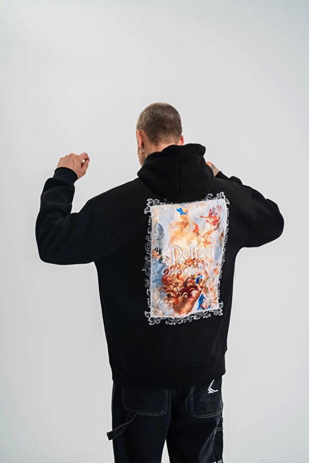 Three Thread Hooded Digital Patch Sweatshirt - Black - 8