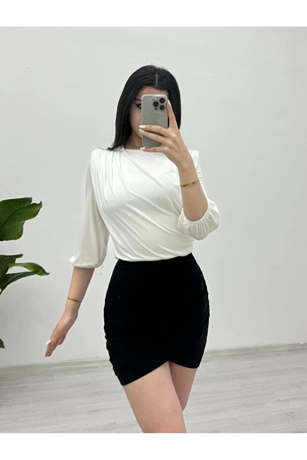 بلوزة Sendy مبطنة بكتف مربوط مع بذلة داخلية - أبيض - 2