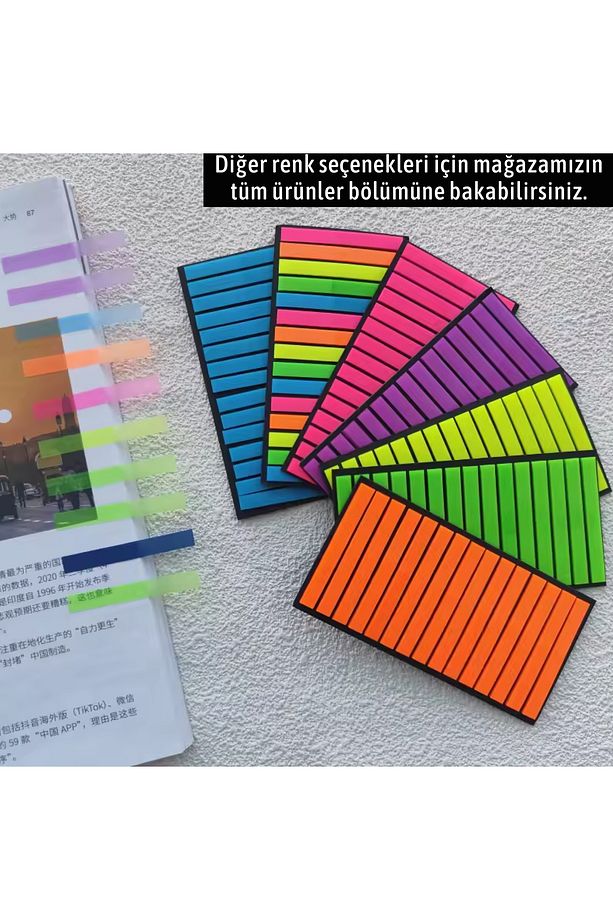 İnce Şerit 320 yaprak Şeffaf Renkli Postit Post-it Post It. Kitap Ayracı Ayraç Postit Sticker - 8