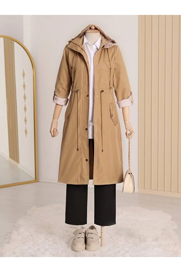 معطف مخطط بنعل داخلي - مينك - 1