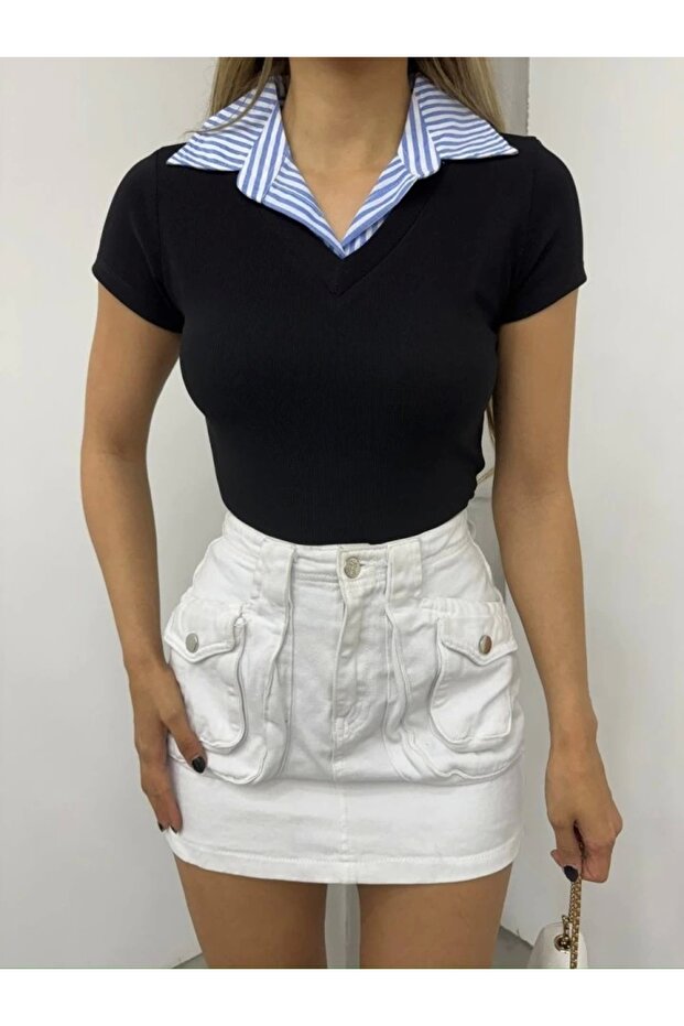 بلوزة بياقة عثمانية - أسود - 3