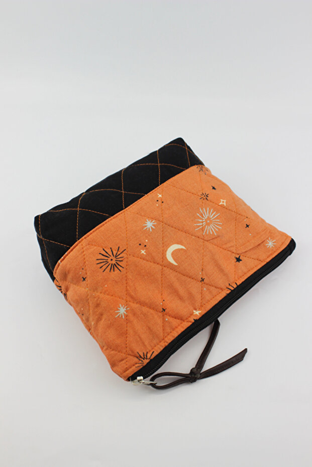 Patterned Multifunctional Orange Hand Wallet - 2