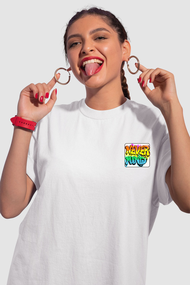 Unisex Colorful Graffiti Printed Oversize T-Shirt White