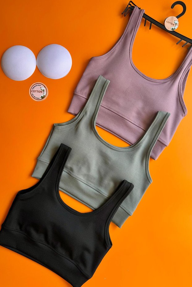 Zaphir 3Some | Black, Plum and Green Color Support T-Shirt Bra Rib Women Bustier-Bra 64E32