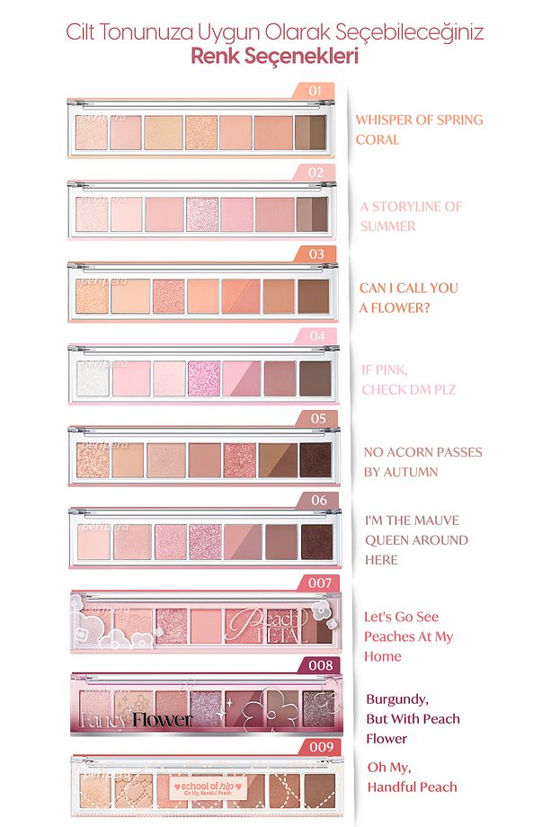 Mat, Işıltılı, Simli Yoğun Pigmentli Far Paleti All Take Mood Palette 007 Lets Go See Peach - 6