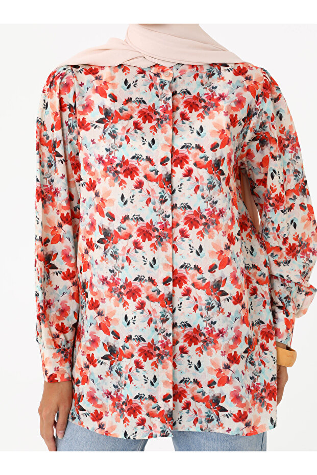 Çiçek Baskılı Vual Tunik - Pembe - - 3