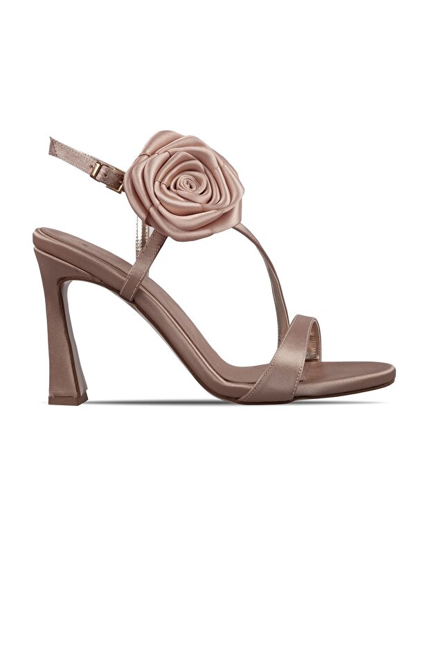 Andy Women's Cross Strap Rose Detailed Thin Heeled Shoes 4070