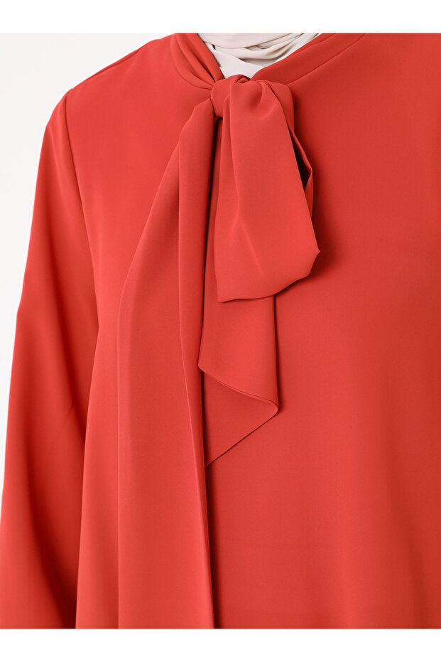 Soft Button Collar Tie Tunic - Cinnamon - - 4