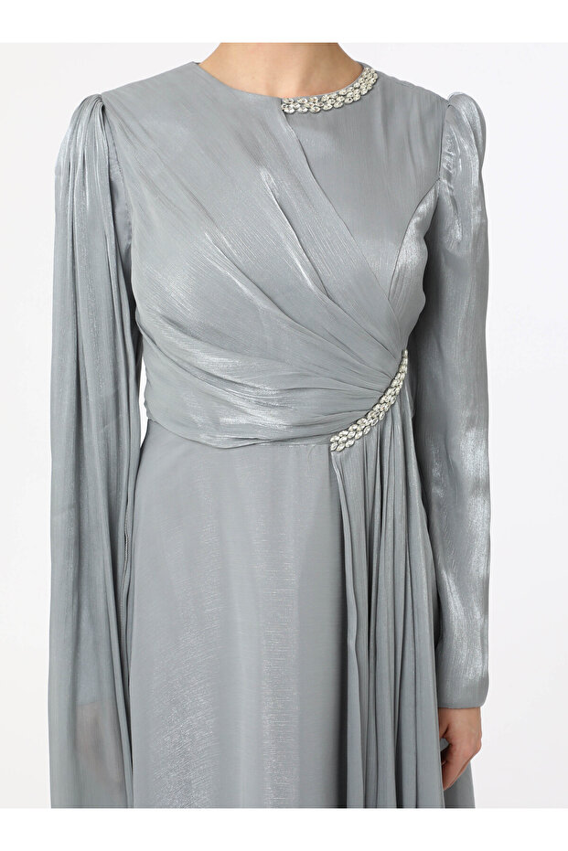 Rochie de seara Hijab - Gri - - 3