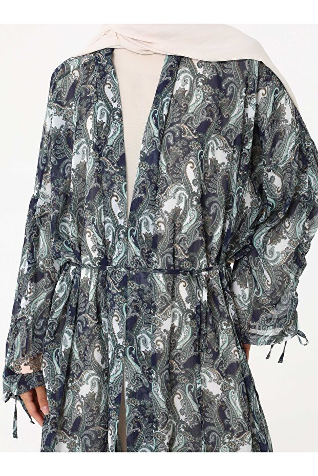 كيمونو شيفون مطبوع - منقوش باللون الأخضر- - 4