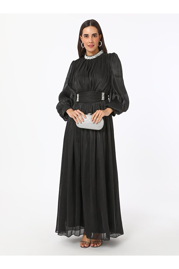 Yoryo Silk Hijab Evening Dress - Black -