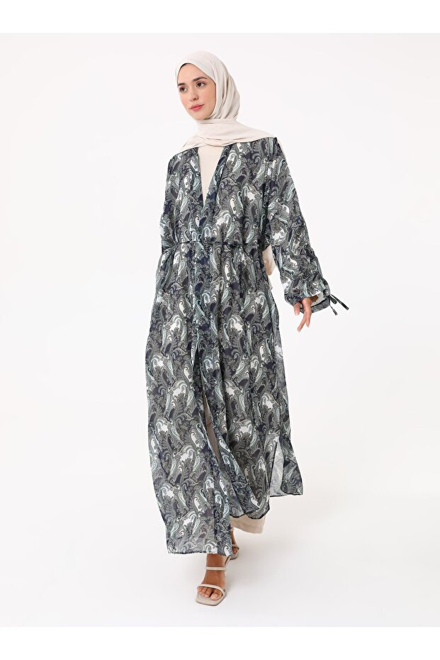 كيمونو شيفون مطبوع - منقوش باللون الأخضر- - 2