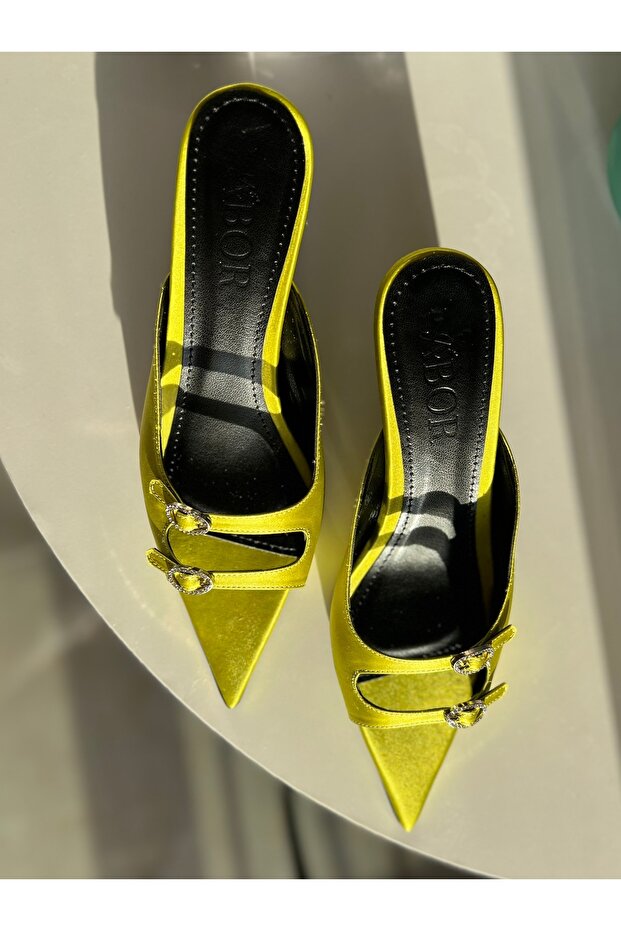 Pointed Toe Satin Fabric Evening Dress Slippers Heels 6 cm