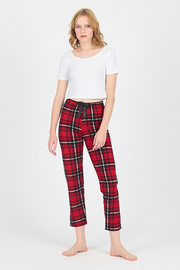 Red Plaid Pattern Pajama Bottoms 4517 - 1