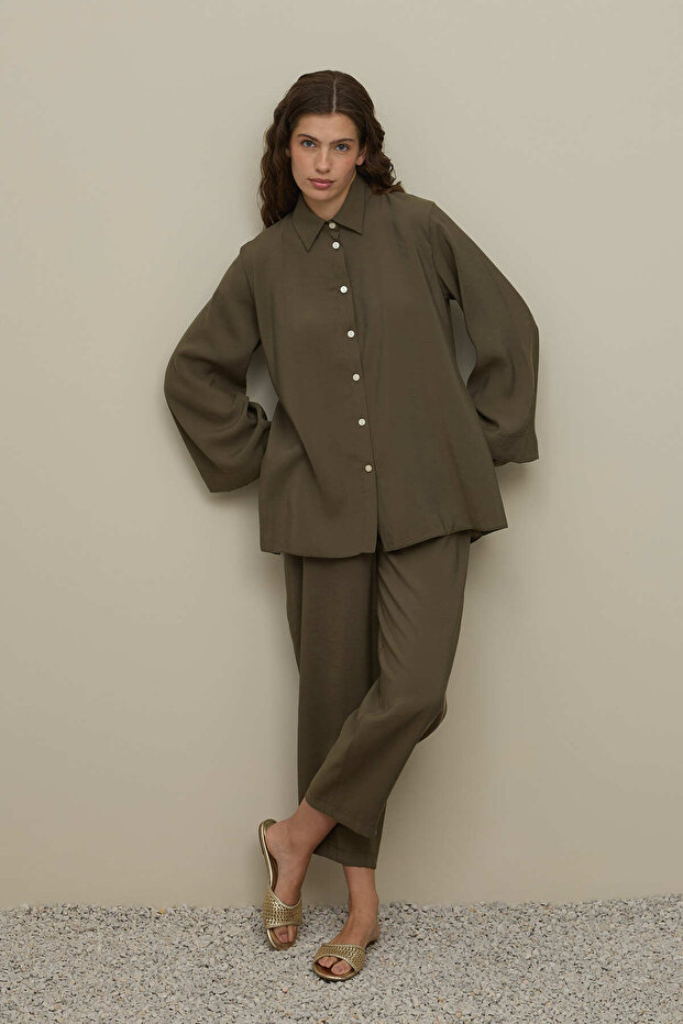 Basic Modal Gömlek Takım Haki - 8
