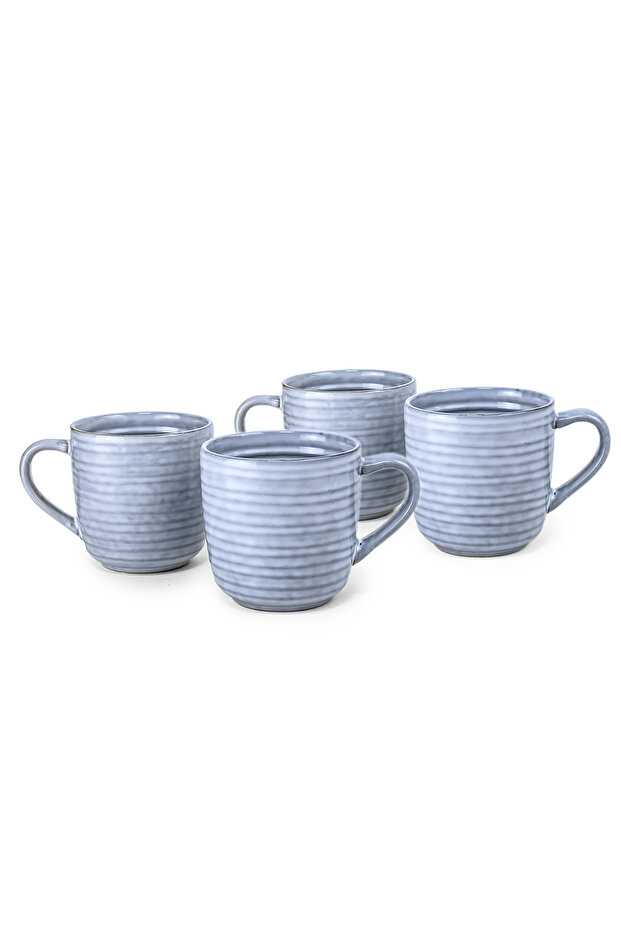 Tia Collection 420ml Stoneware Mug - Blue Large & Durable Coffee Cup (Set of 4)