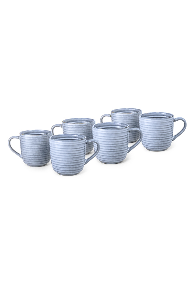 Tia Collection 420ml Stoneware Mug - Blue Large & Durable Coffee Cup (Set of 6)