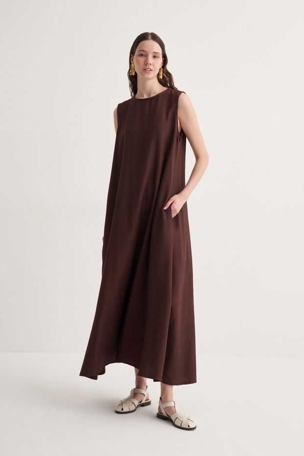 Women's Cupra Draped Cotton Zero Sleeve Dress Bitter Brown