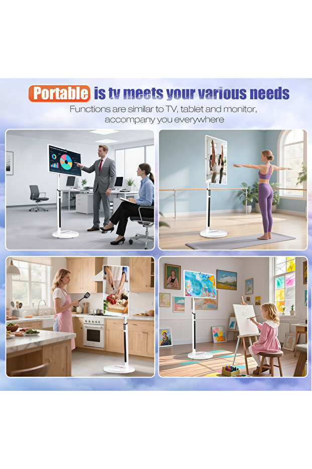 32 Inch Smart Portable TV, Rolling Tablet with Adjustable Floor Touchscreen Monitor,Build-in Camera - 8