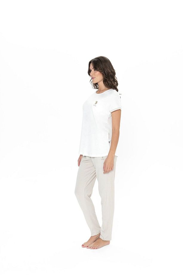 U.S. Polo Assn. Kadın Homewear Ekru Fit Basic Pijama Seti - Ekru - ARASS20Z04Z8PZIJ-EK - 2