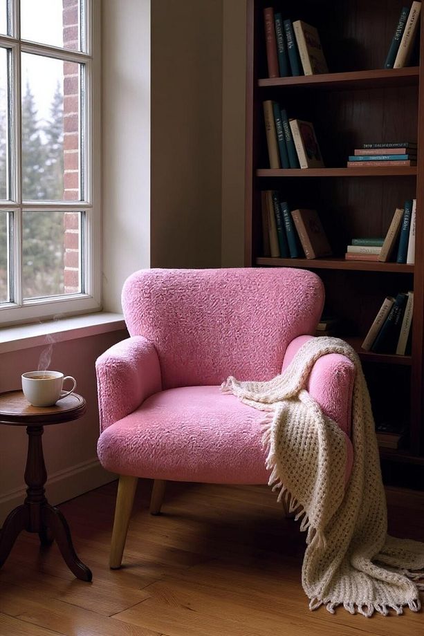 Modern Şeker Pembe Teddy Kumaş Rahat Berjer Tekli Koltuk – Yumuşak Dokulu, Ahşap Ayaklı - 3