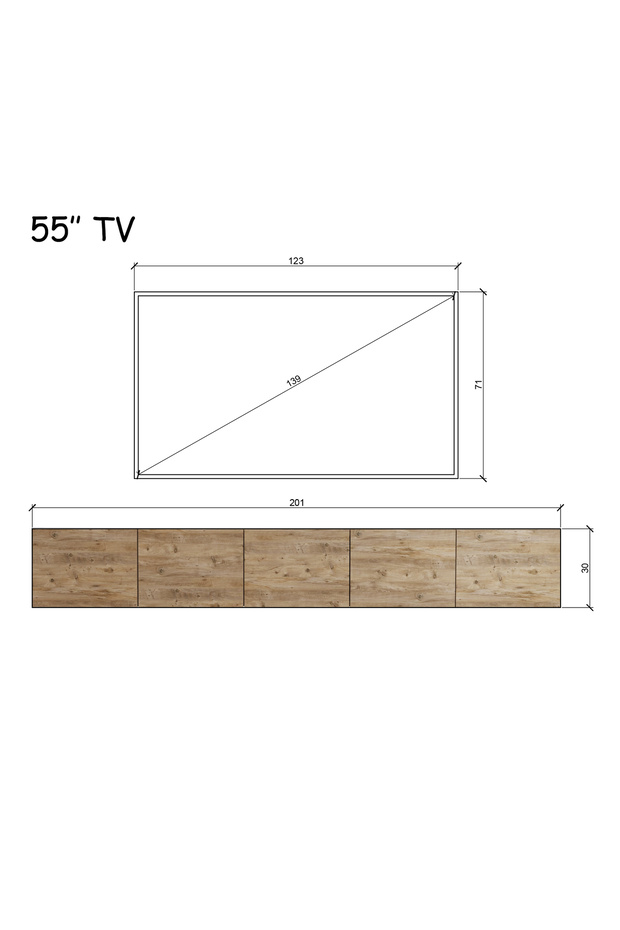 200 cm MDF 5 Kapaklı Dolaplı Minimalist Ahşap Duvara Monte TV Ünitesi – Şık ve Fonksiyonel Tasarım - 6